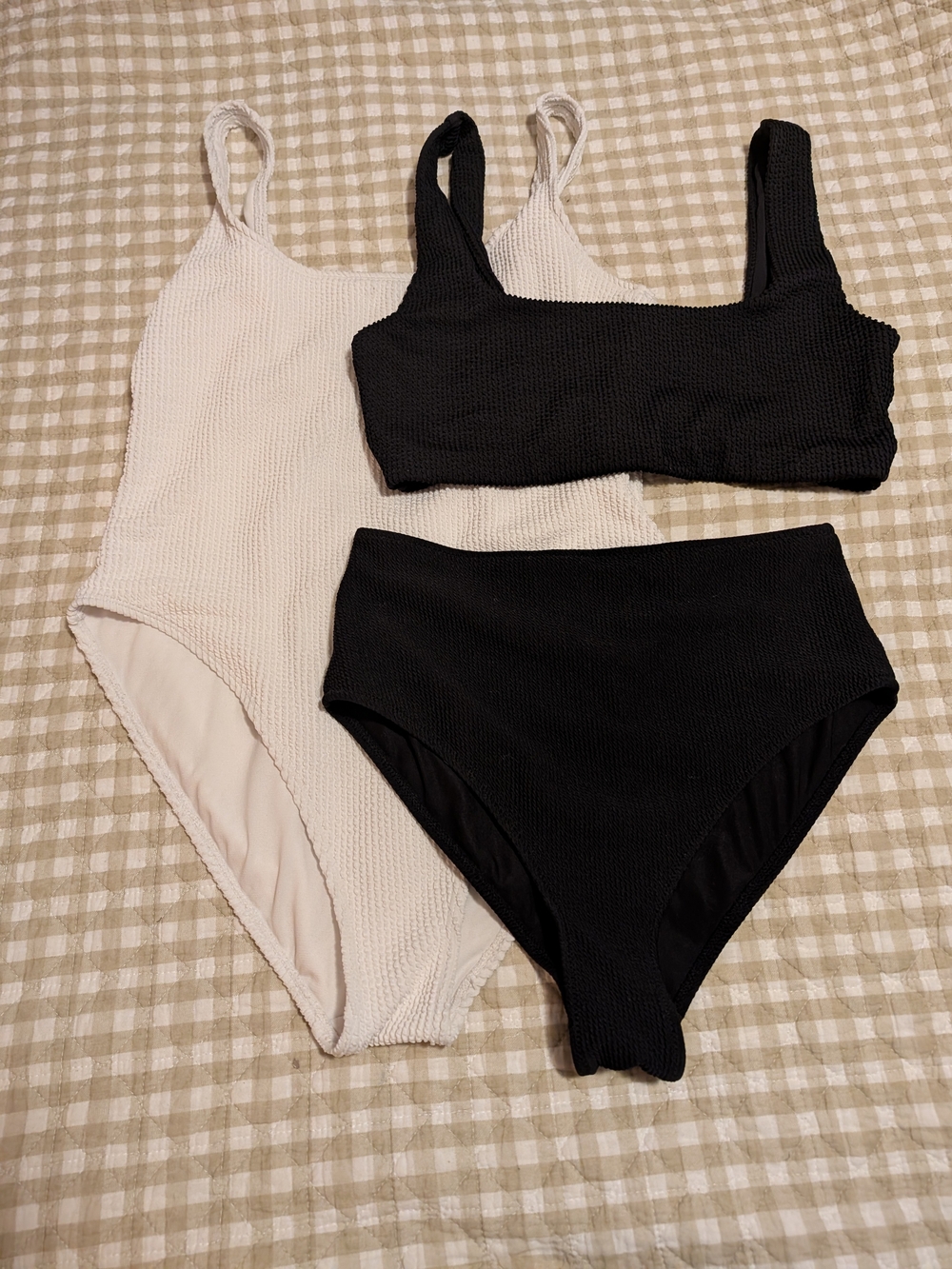 H&M Black & Cream Ribbed Swim Top Set